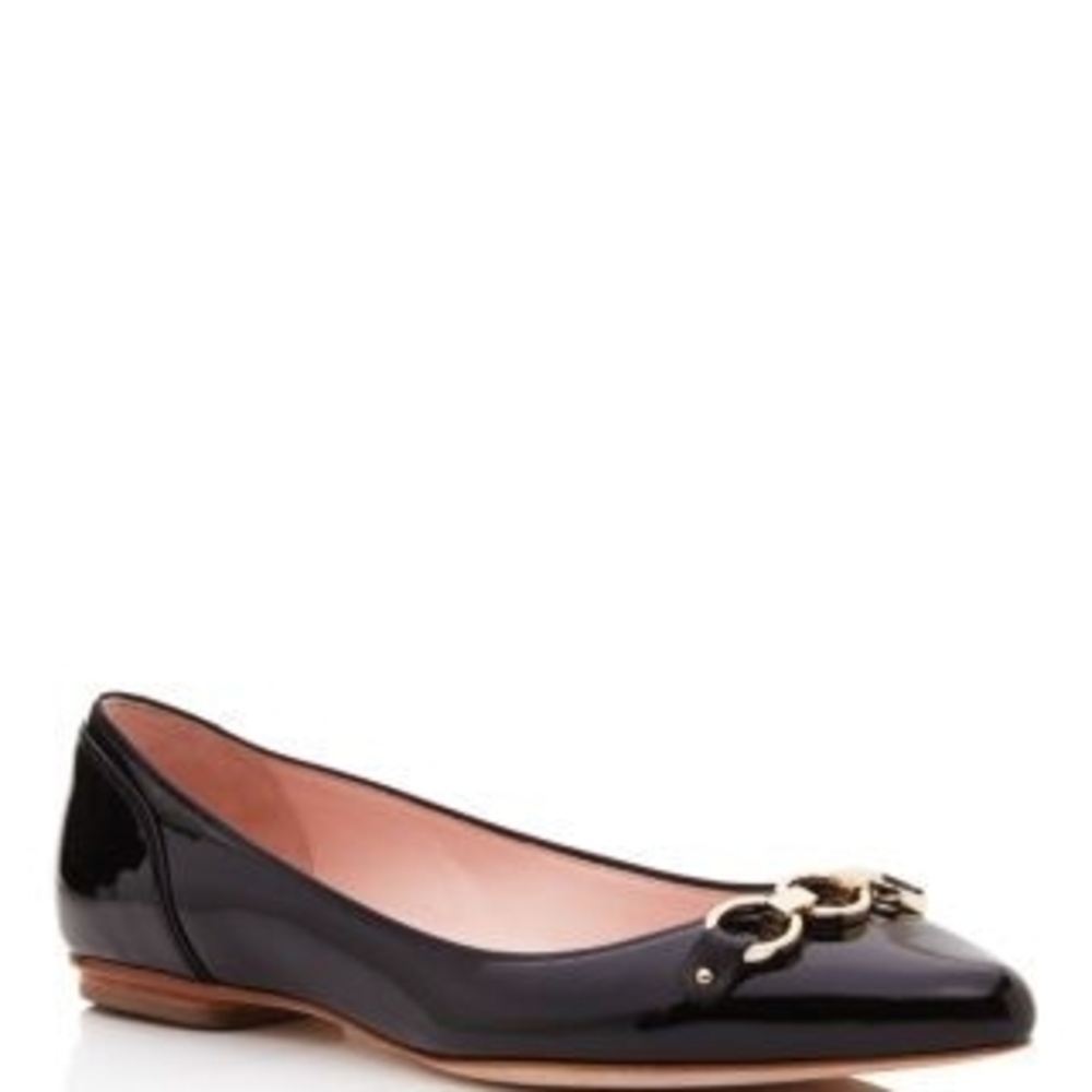 Kate Spade Black Leather Ballet Flats with Gold Detail